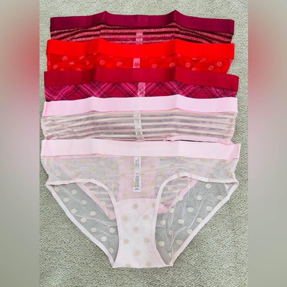 Victoria’s Secret Five Pack Sheer Heritage Shimmer HipHugger Panties Size L